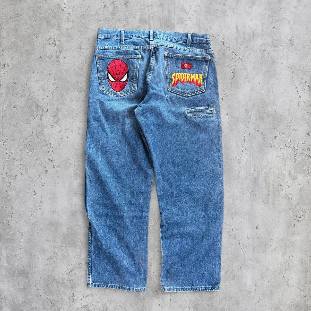 (34X30) Dickies double knee embroidered spider man jeans