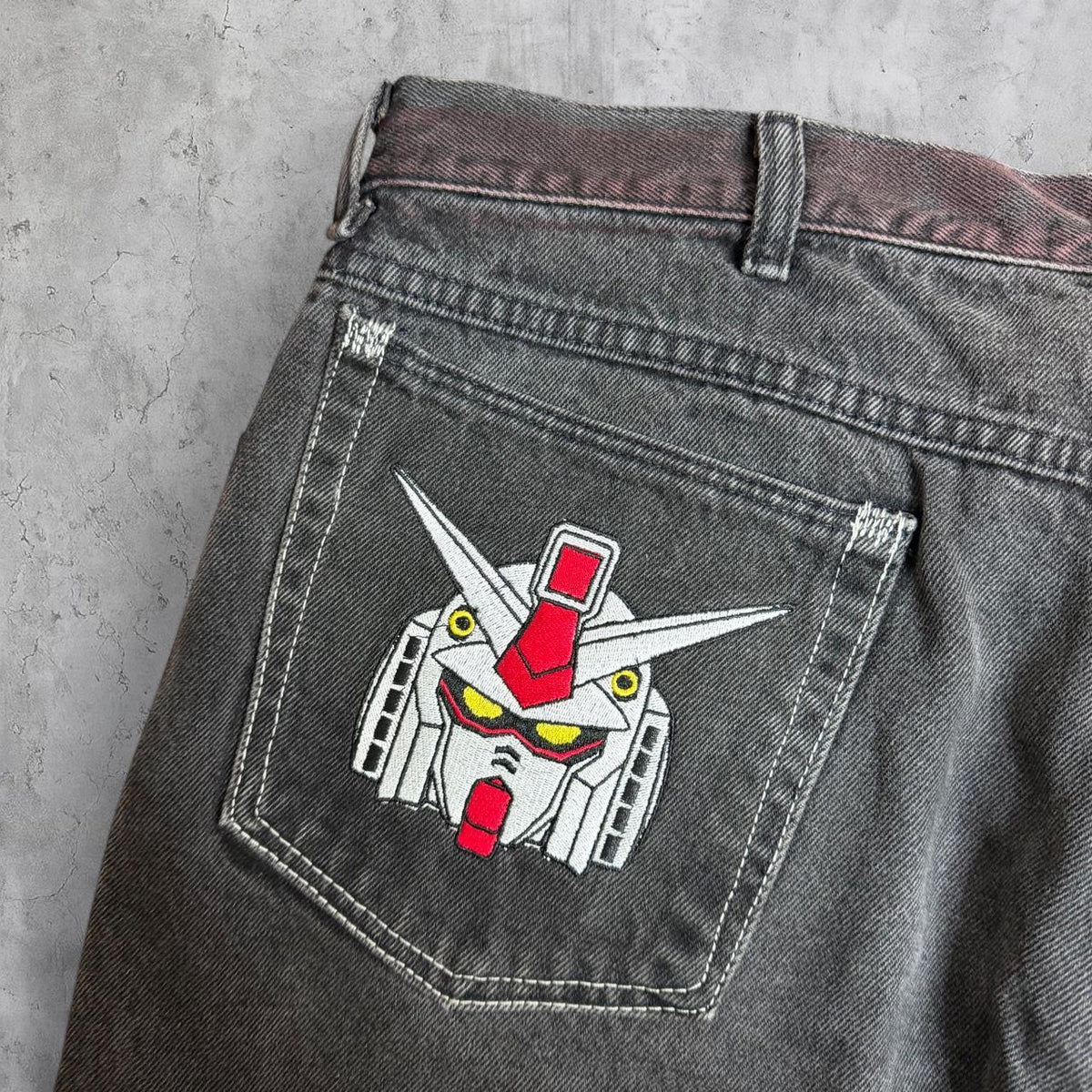 Embroidered Gundam jorts