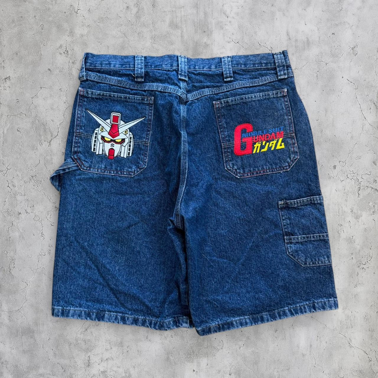 (36) embroidered Gundam jorts