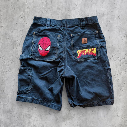 (32) spider man embroidered jorts