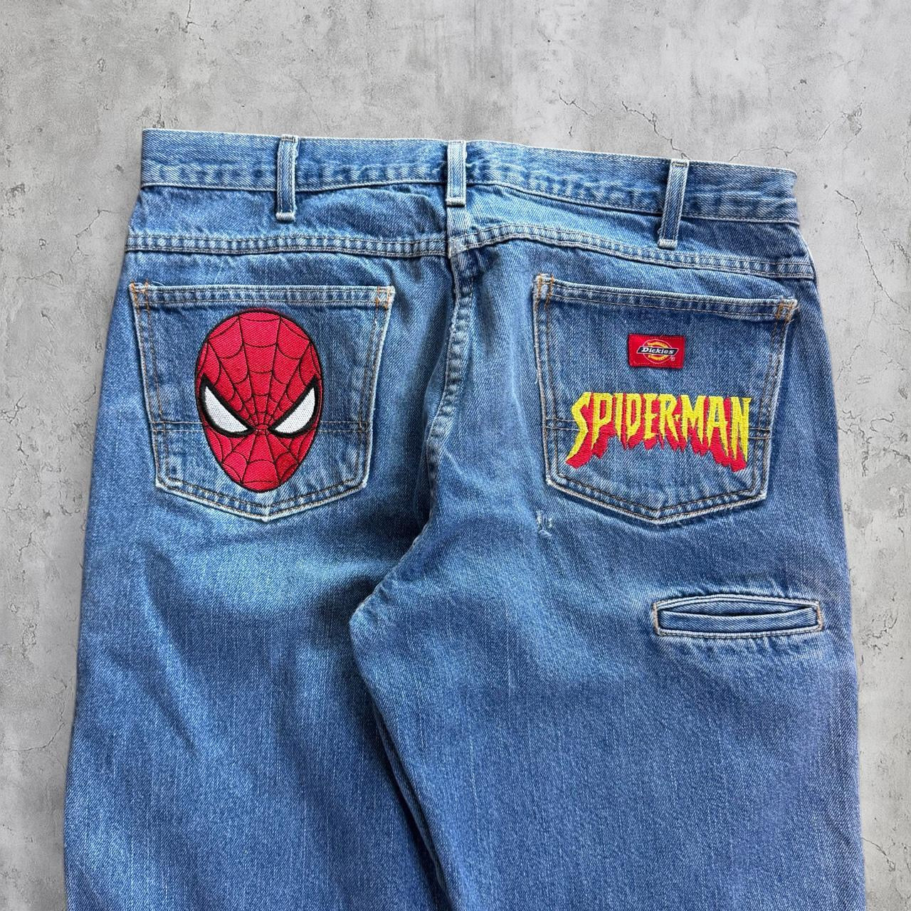 (34X30) Dickies double knee embroidered spider man jeans