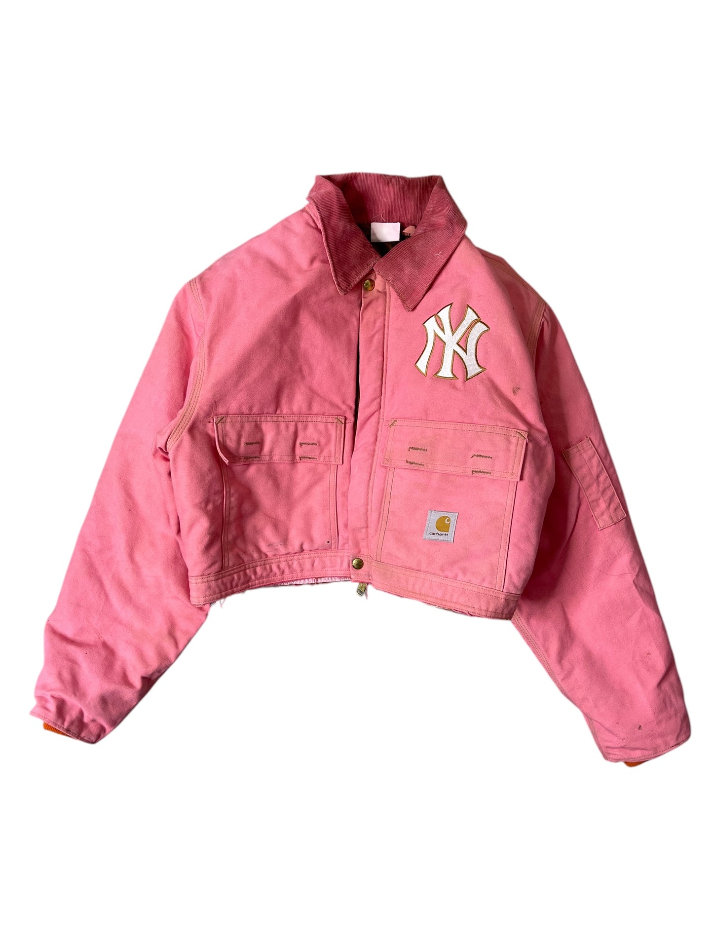 (S/M) PINK NY CARHARTT CROPPED JACKET